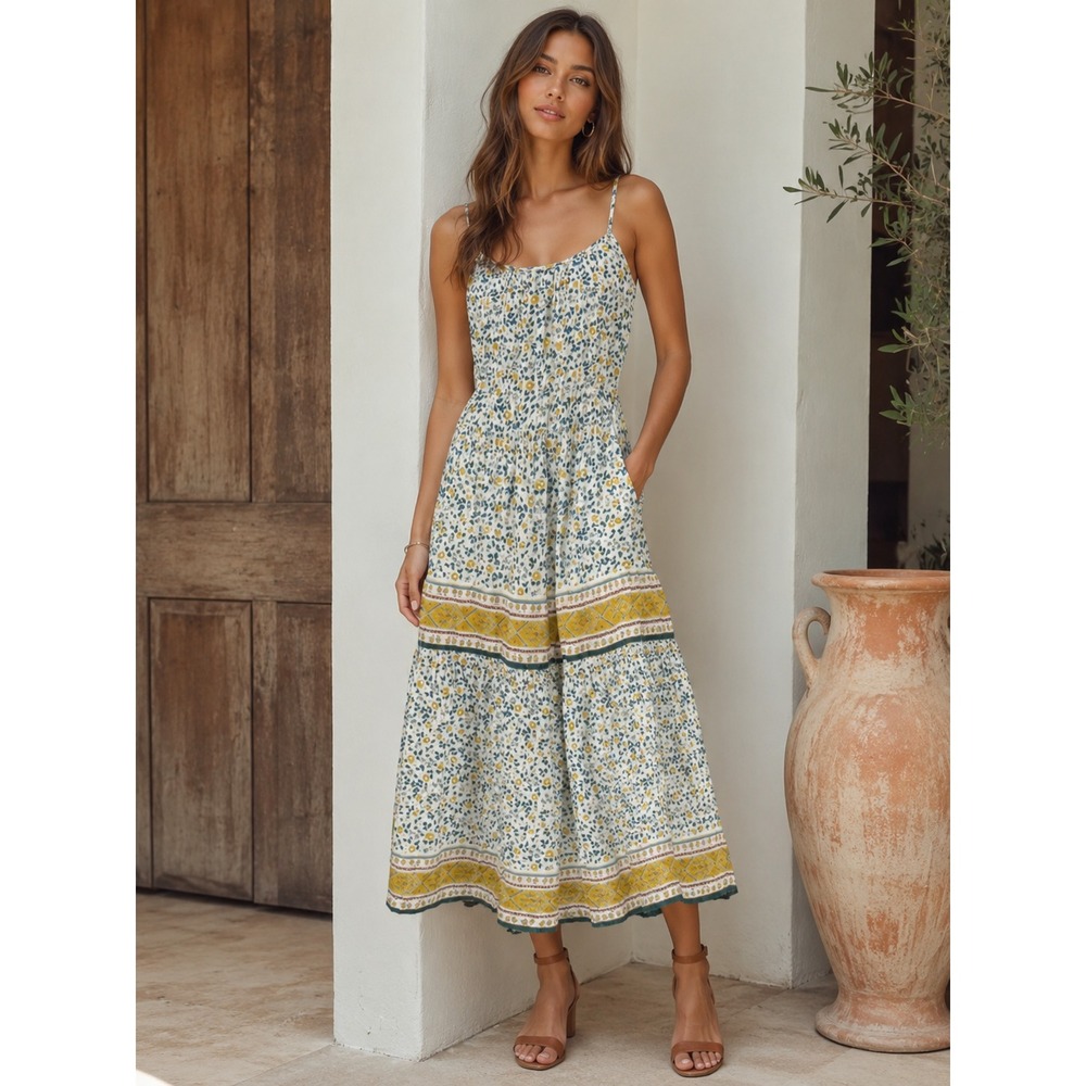 Trovata Birds Of Paradis Julien Sundress Honey Ivy Floral Midi Size M